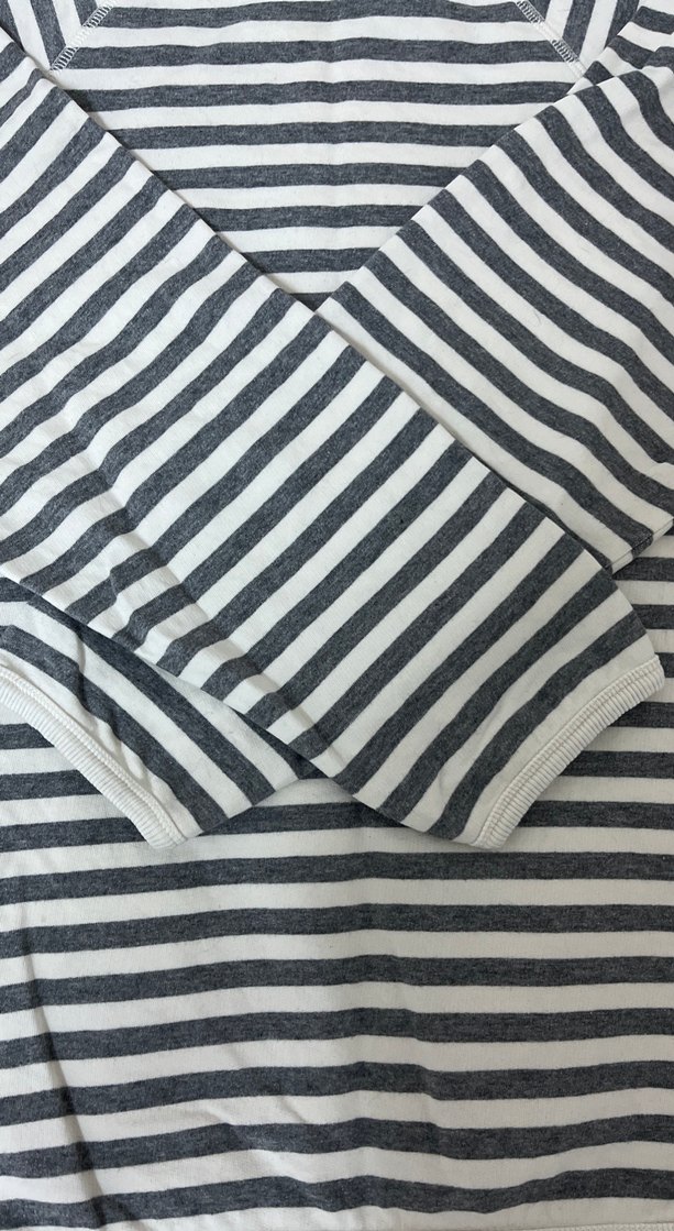 Kadın Gri Çizgili Uzun Kollu Tişört - Görsel 2