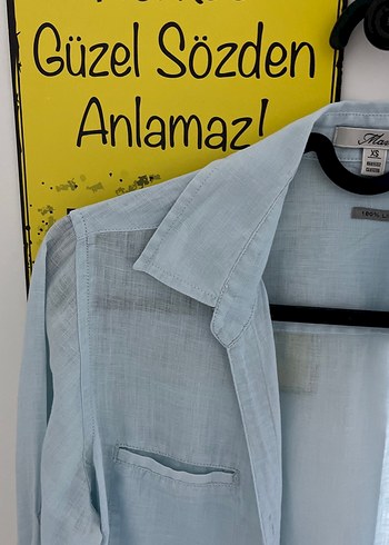 Düğmeli Mavi Keten Gömlek - Görsel 2