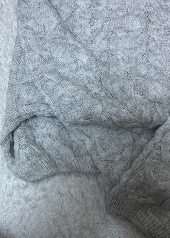 Gri Kapüşonlu Örgü Kadın Kazak - Görsel 2