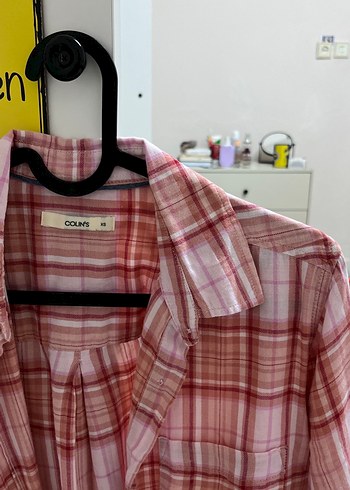 Pembe Ekoseli Pamuklu Kadın Gömlek - Görsel 2