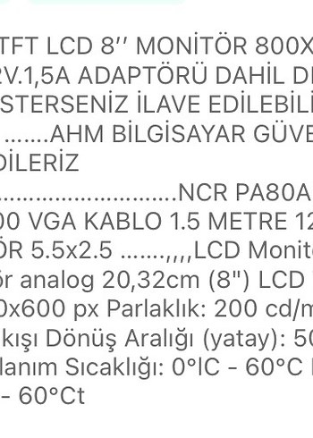 8'' TFT LCD Monitör 800x600 Piksel - Görsel 4