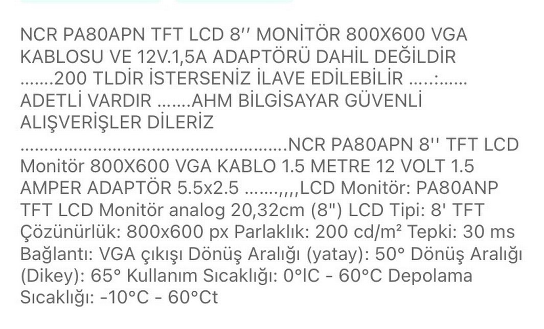 8'' TFT LCD Monitör 800x600 Piksel - Görsel 4
