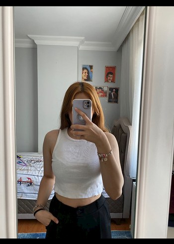 Beyaz Kadın Crop Top, Düz Yaka, Kolsuz