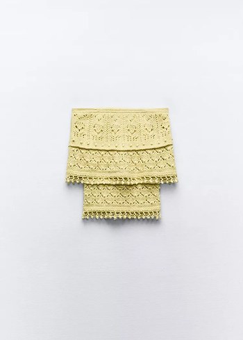 Sarı Bohem Dantel Örgü Off Shoulder üst
