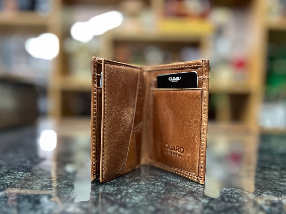 Hakiki Deri Kareli Camel Rengi Erkek Cüzdanı - Görsel 3