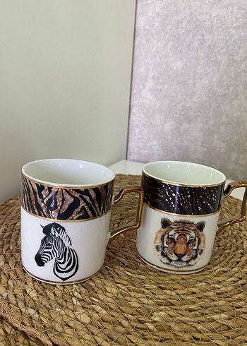 Beden Kahverengi Desenli Zebra ve Kaplan Kupa Seti