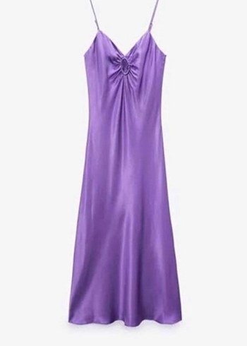 Zara Parlak Mor İpli Askılı Uzun Elbise