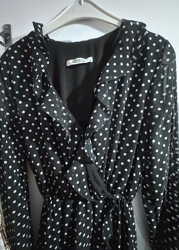 Siyah Puantiyeli Uzun Kadın Elbise - Görsel 2