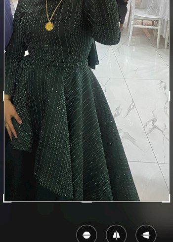 Koyu Yeşil Drapeli Uzun Abiye nişanlık - Görsel 4