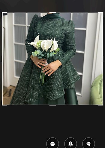 Koyu Yeşil Drapeli Uzun Abiye nişanlık - Görsel 2