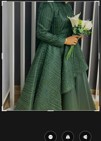 Koyu Yeşil Drapeli Uzun Abiye nişanlık - Görsel 3