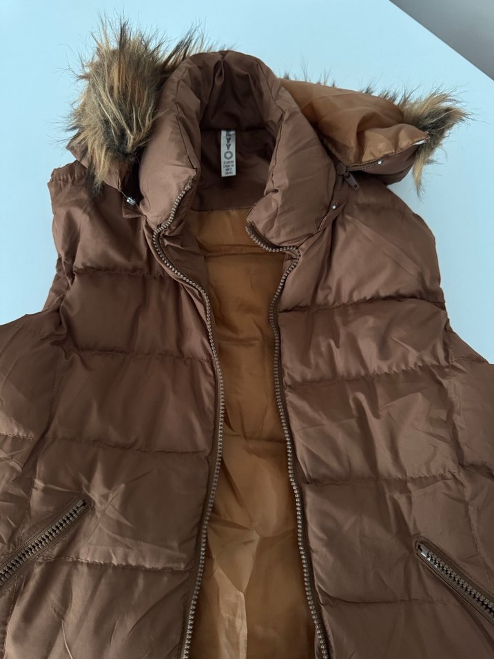 Kahverengi Kürklü Kolsuz şişme yelek - Görsel 2