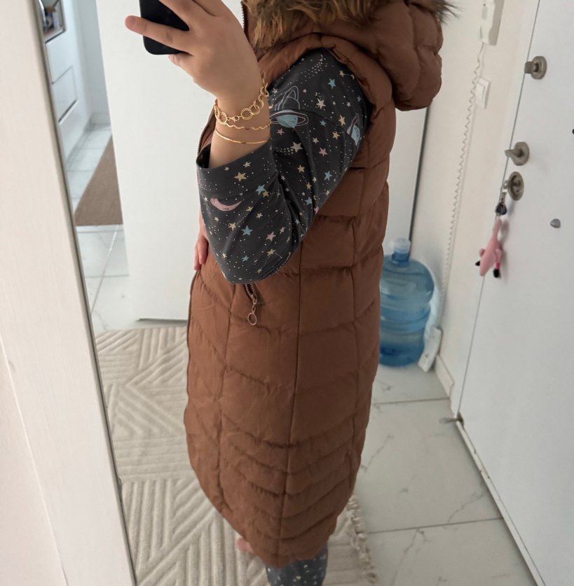 Kahverengi Kürklü Kolsuz şişme yelek - Görsel 4