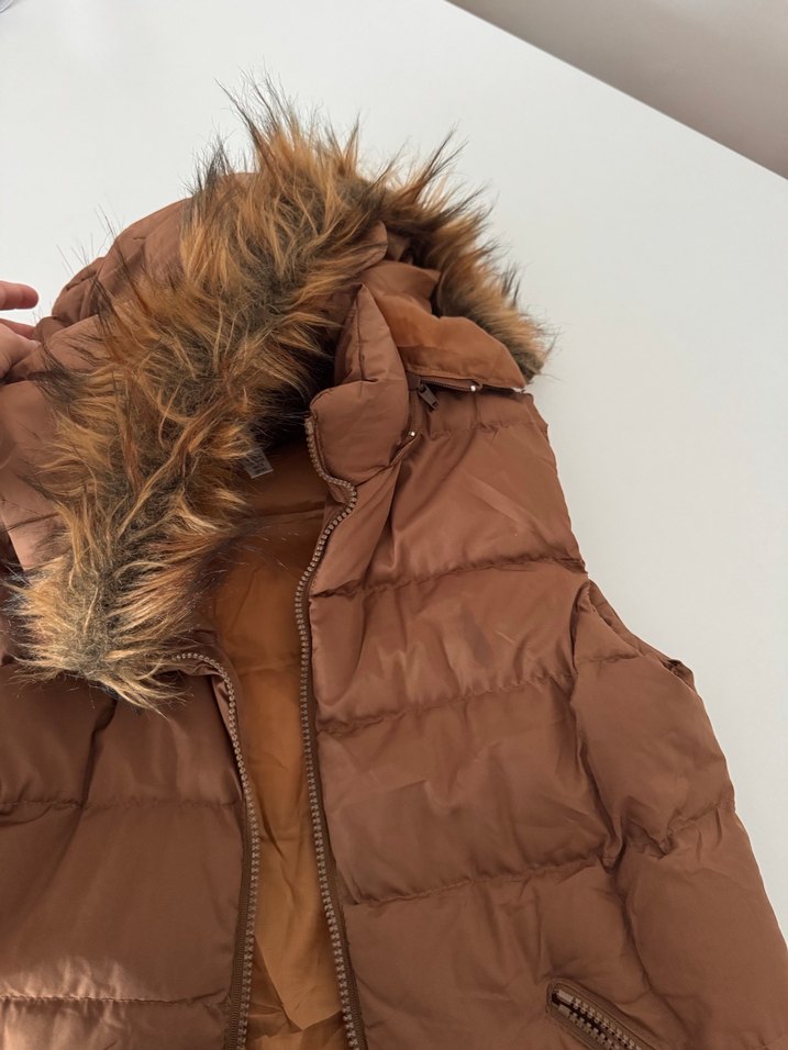 Kahverengi Kürklü Kolsuz şişme yelek - Görsel 3