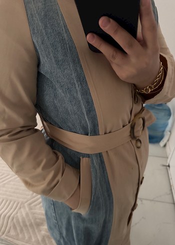 Bej Baskılı Kadın Denim Ceket - Görsel 3