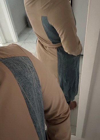 Bej Baskılı Kadın Denim Ceket - Görsel 4