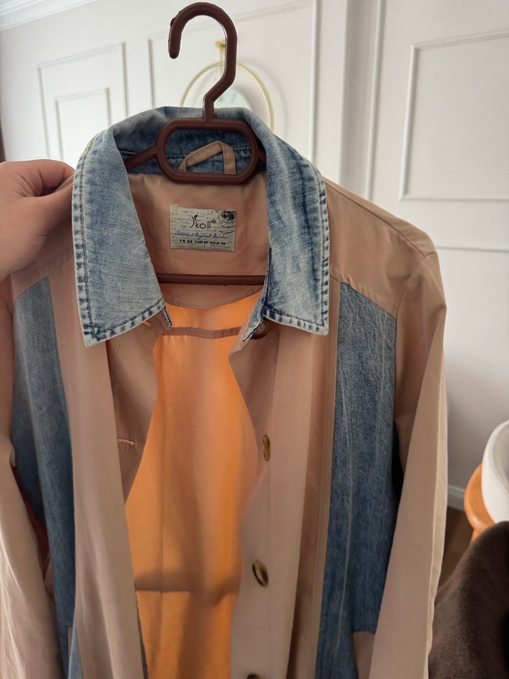 Bej Baskılı Kadın Denim Ceket - Görsel 2