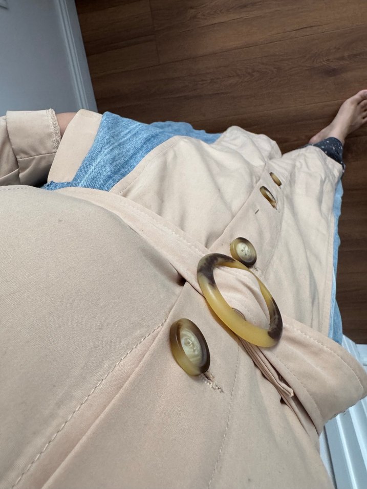 Bej Baskılı Kadın Denim Ceket - Görsel 5