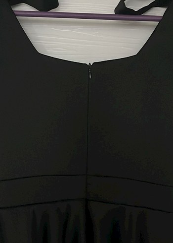 Siyah Straplez saten Midi Elbise - Görsel 7