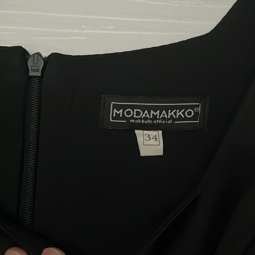 Siyah Straplez saten Midi Elbise - Görsel 5