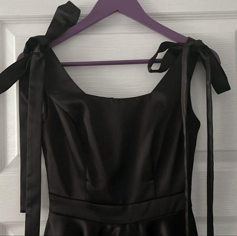 Siyah Straplez saten Midi Elbise - Görsel 3