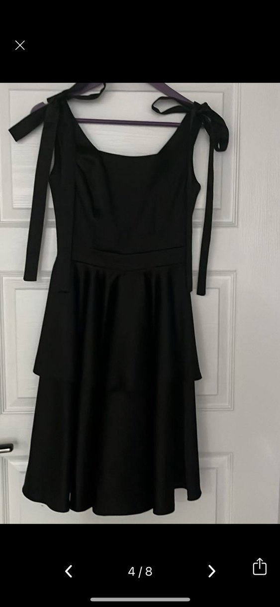 Siyah Straplez saten Midi Elbise - Görsel 4