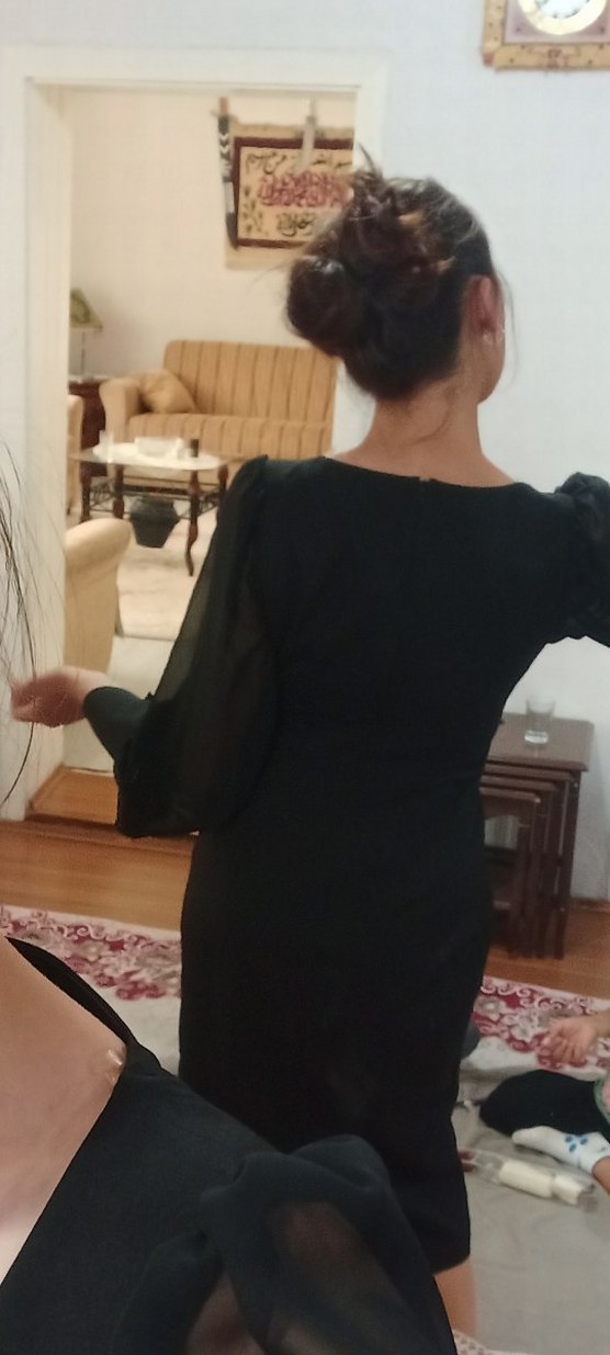 Siyah Uzun Kollu Midi Elbise - Görsel 3