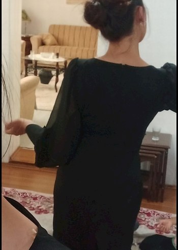 Siyah kare Yaka Elbise abiye - Görsel 3