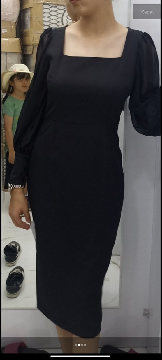 Siyah kare Yaka Elbise abiye - Görsel 2