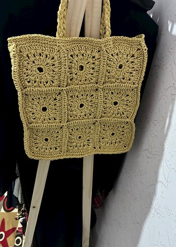 Bej Örgü Dantel Detaylı Bohem Kadın Çanta - Görsel 2