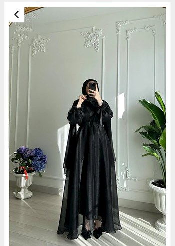 Siyah Uzun Drapeli tesettür Elbise - Görsel 2