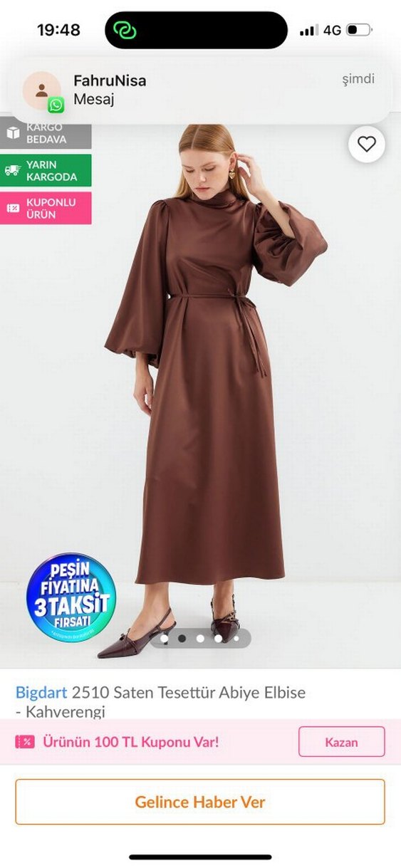 Bigdart 2510 Kahverengi Saten Tesettür Abiye Elbise - Görsel 2