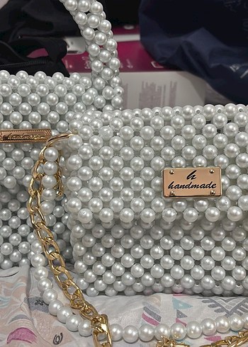 İnci İşlemeli Beyaz Boncuklu Kadın Çanta - Görsel 3