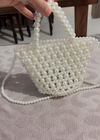 Boncuk Detaylı Beyaz Örgü Kadın Çanta - Görsel 4