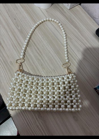 Boncuk Detaylı Beyaz Örgü Kadın Çanta - Görsel 2