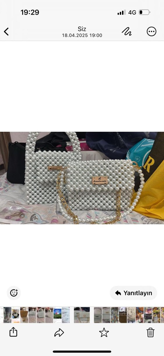 Boncuk Detaylı Beyaz Örgü Kadın Çanta - Görsel 3