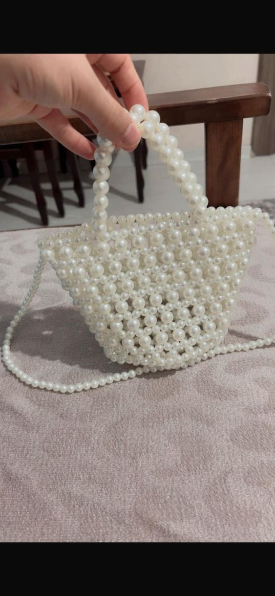 Boncuk Detaylı Beyaz Örgü Kadın Çanta - Görsel 4