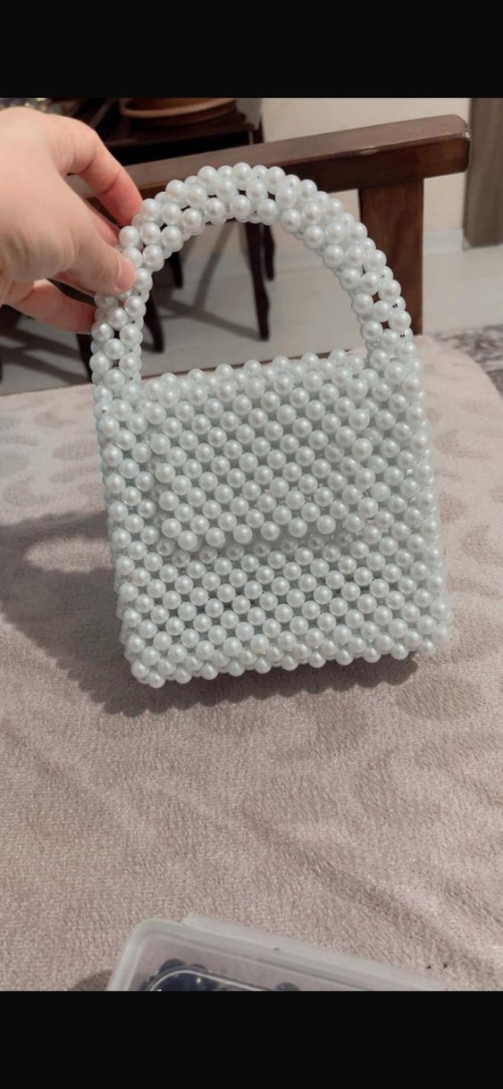 Boncuk Detaylı Beyaz Örgü Kadın Çanta - Görsel 5