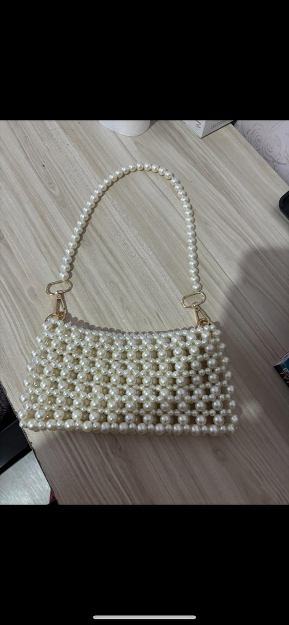 Boncuk Detaylı Beyaz Örgü Kadın Çanta - Görsel 2