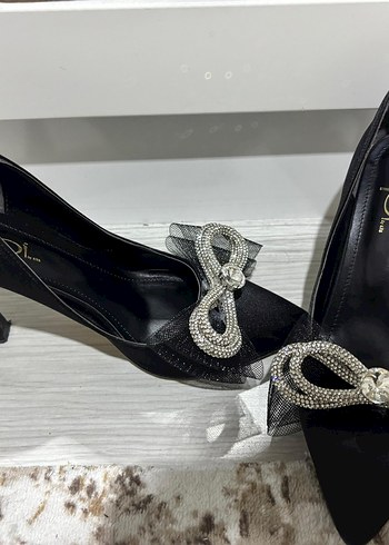 fiyonklu Siyah Topuklu Kadın Ayakkabı - Görsel 3