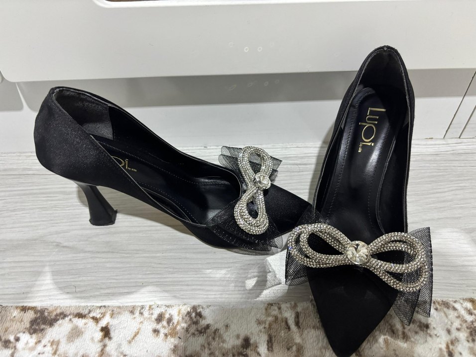 fiyonklu Siyah Topuklu Kadın Ayakkabı - Görsel 3