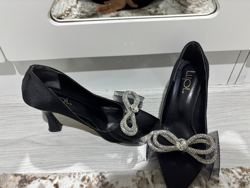 fiyonklu Siyah Topuklu Kadın Ayakkabı - Görsel 4