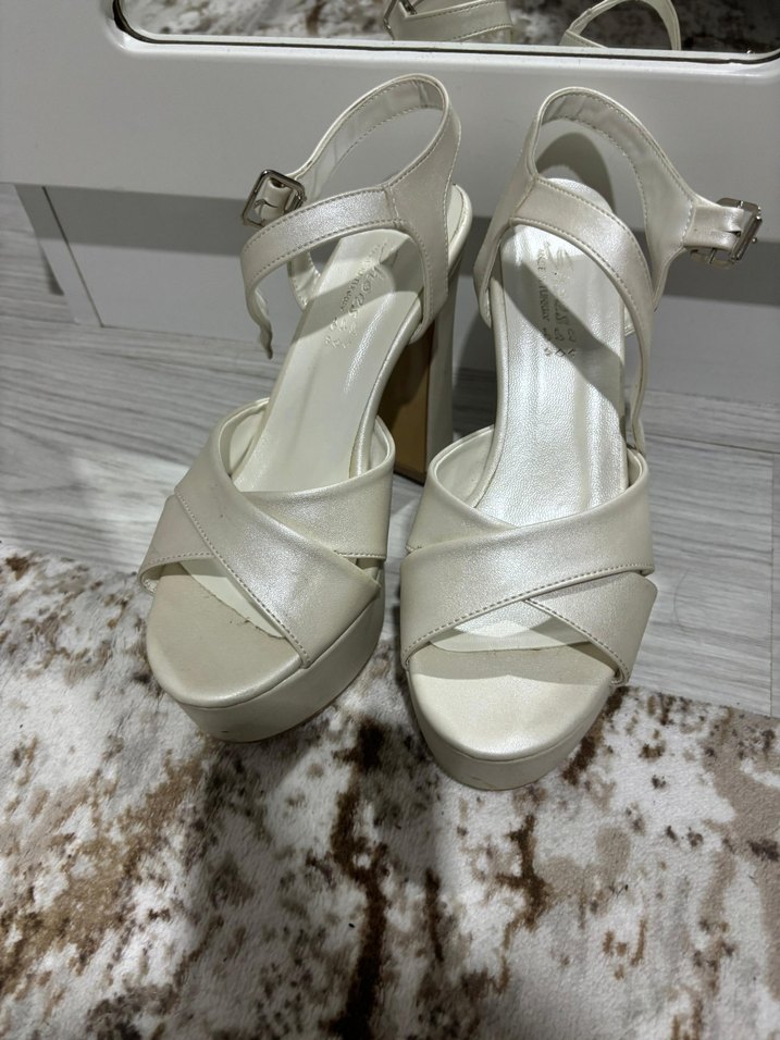 Beyaz Platform Topuklu Kadın  Ayakkabı - Görsel 2