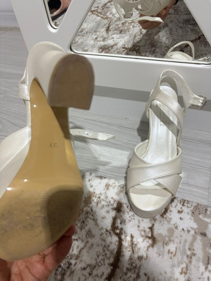 Beyaz Platform Topuklu Kadın  Ayakkabı - Görsel 4
