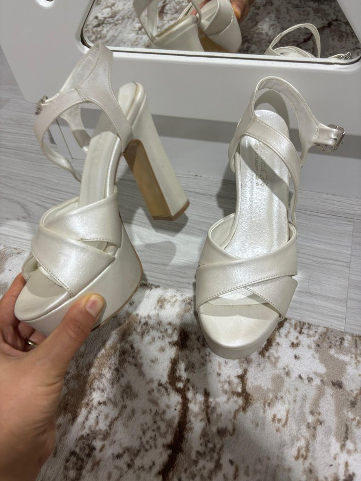 Beyaz Platform Topuklu Kadın  Ayakkabı - Görsel 5