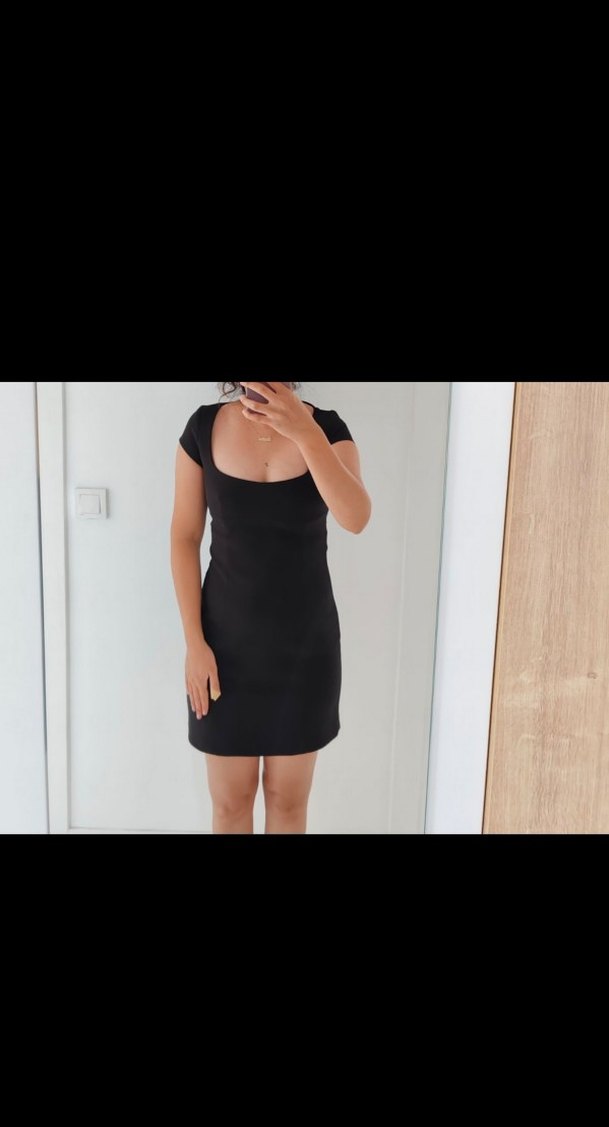 Siyah V Yaka Elbise - Görsel 5