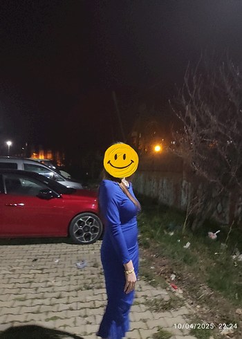 Diğer Mavi Yüksek omuz detaylı Kalem Elbise