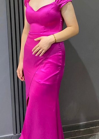 Pembe Drapeli Uzun Abiye Elbise