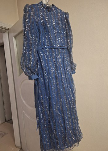 Mavi Tesettür Pırıltılı Abiye - Görsel 4