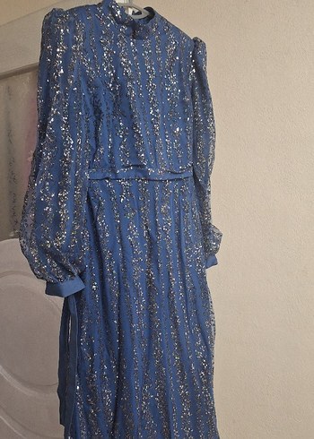 Mavi Tesettür Pırıltılı Abiye - Görsel 7